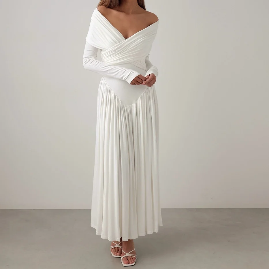 Women's Ruched Slash Neck Dress, Elegant Dress, Classic Patchwork, Full Sleeve, Skinny Gown, Party Club, Fashion
Women's Ruched Slash Neck Dress, Elegant Dress, Classic Patchwork, Full Sleeve, Skinny Gown, Party Club, Fashion