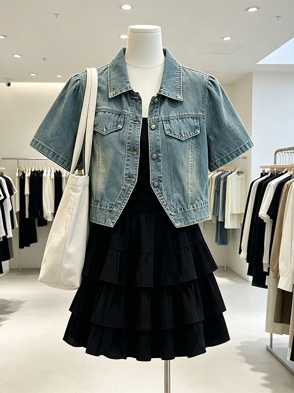 plus Size Summer Women's Vintage Denim Short Jacket A-Line Skirt Two-Piece Set High Waist Short Shorts Casual Style
plus Size Summer Women's Vintage Denim Short Jacket A-Line Skirt Two-Piece Set High Waist Short Shorts Casual Style