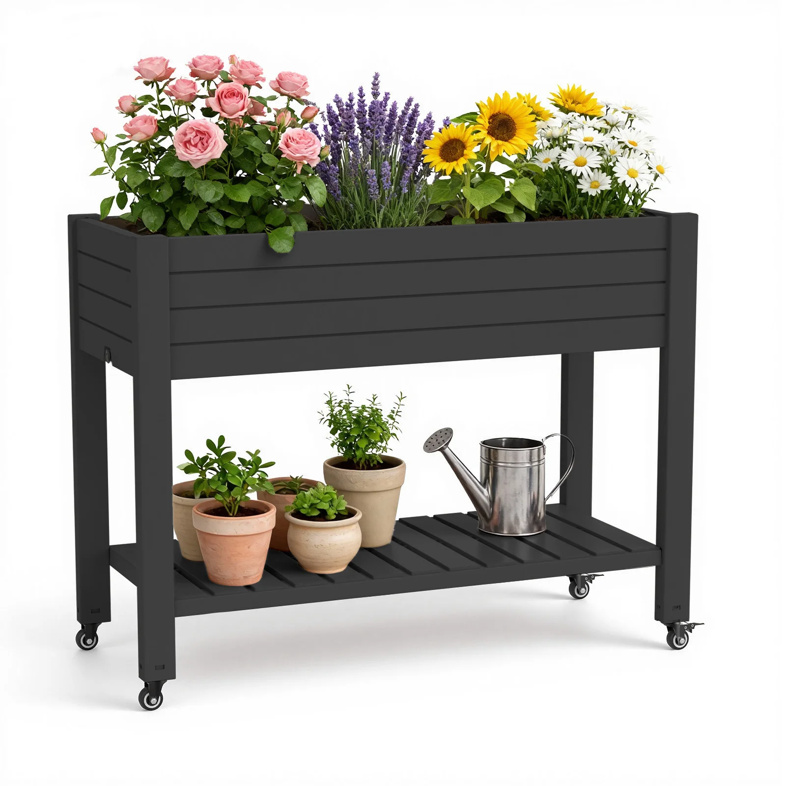 Double-Tier Mobile Elevated Planter Box with Wheels, 43.31"x17.72"x33.66" Raised Garden Bed with Water Level Marker & Self-Drain
Double-Tier Mobile Elevated Planter Box with Wheels, 43.31"x17.72"x33.66" Raised Garden Bed with Water Level Marker & Self-Drain