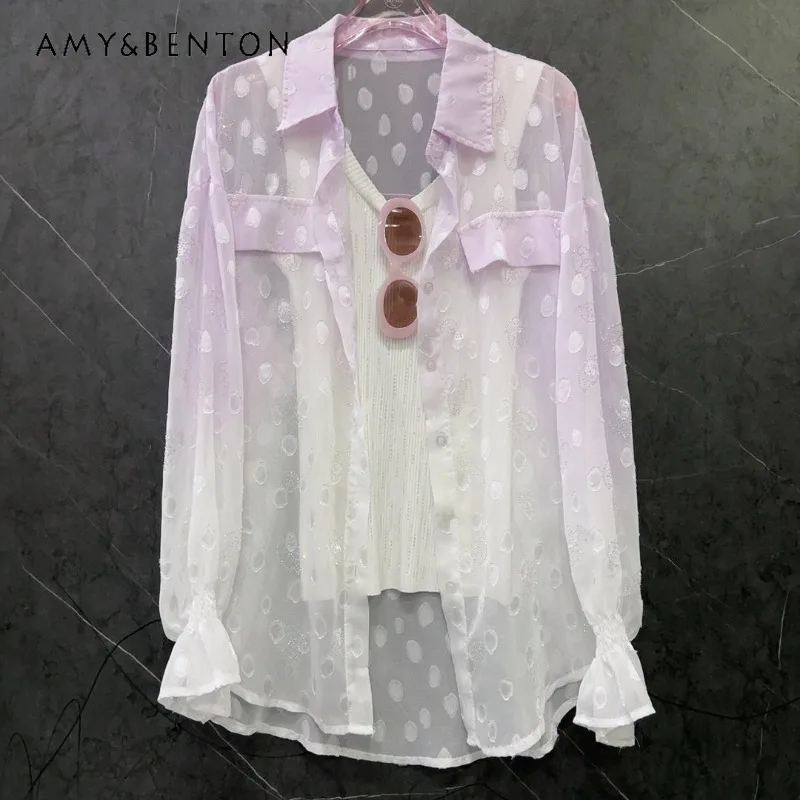 Women's 2026 Summer New Heavy Industry Gradient Hotfix Rhinestone Jacquard Thin Long Sleeves Shirt Loose Casual Versatile Blouse
Women's 2026 Summer New Heavy Industry Gradient Hotfix Rhinestone Jacquard Thin Long Sleeves Shirt Loose Casual Versatile Blouse