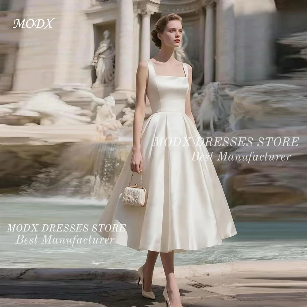 MODX Elegant Square Collar Satin Sleeveless Wedding Dress Zipper Corset Bridal Gown Mid-Calf Customized Vestidos Novias Boda Wom
MODX Elegant Square Collar Satin Sleeveless Wedding Dress Zipper Corset Bridal Gown Mid-Calf Customized Vestidos Novias Boda Wom