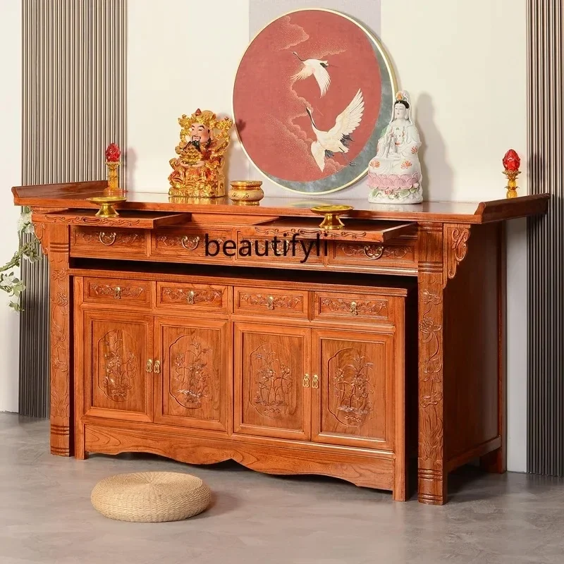 Antique solid wood Buddhist platform, offering table to the God of Wealth, incense table for household incense
Antique solid wood Buddhist platform, offering table to the God of Wealth, incense table for household incense