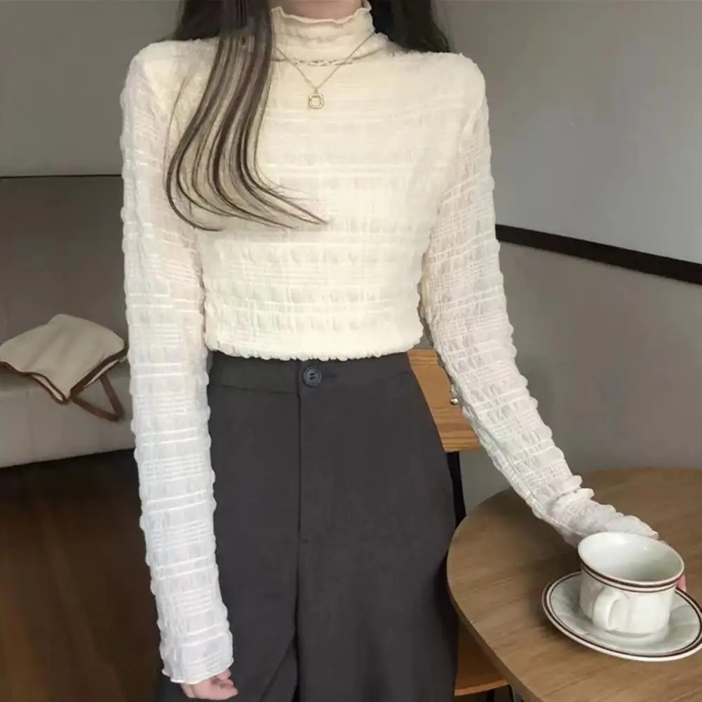 Women Long Sleeve Lace Top Elegant Women's Plush Bubble Lace Long Sleeve Pullover Soft Fall Winter T-shirt with Half-high Collar
Women Long Sleeve Lace Top Elegant Women's Plush Bubble Lace Long Sleeve Pullover Soft Fall Winter T-shirt with Half-high Collar
