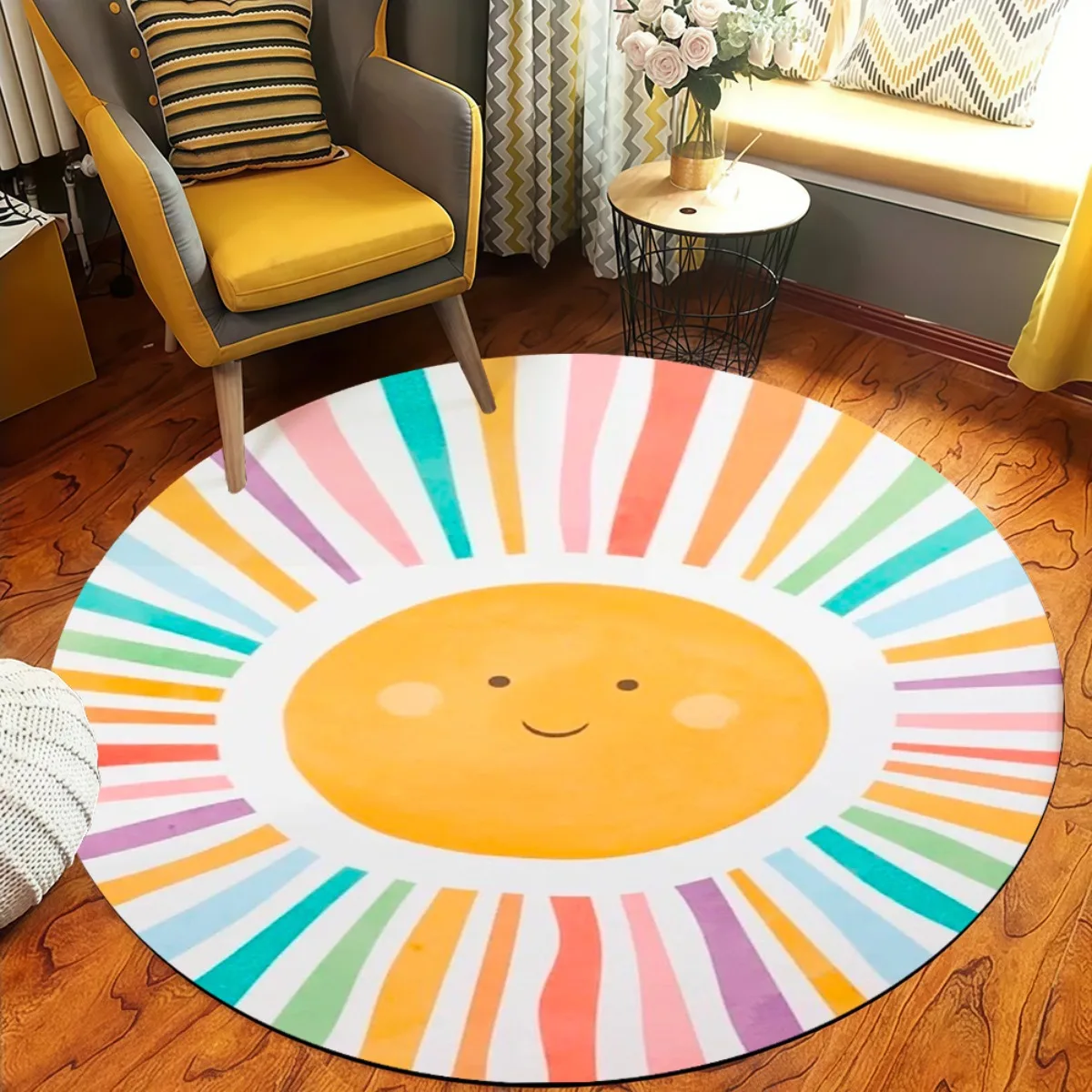 Sunshine Rainbow Patterned Round Mat - Plush Indoor And Outdoor Round Cushion, Soft Rainbow Colors, Suitable for Playrooms, Pati
Sunshine Rainbow Patterned Round Mat - Plush Indoor And Outdoor Round Cushion, Soft Rainbow Colors, Suitable for Playrooms, Pati