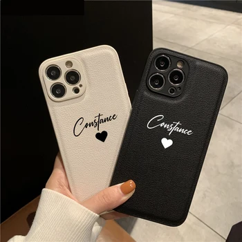 Luxury Leather Case For iPhone 16 15 14 13 12 11 Pro Max 14 15 Plus Personalised Customized Name Cover for iphone 16 15 Pro Max