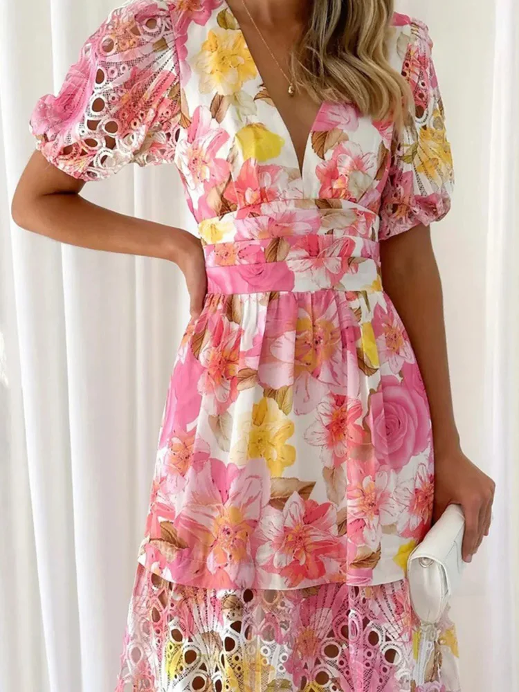 Short Puff Sleeve Patchwork Chic Maxi Dress, Women Summer Deep V Neck Simple Party Dress, 2025 Print Casual Ladies Dress Vestido
Short Puff Sleeve Patchwork Chic Maxi Dress, Women Summer Deep V Neck Simple Party Dress, 2025 Print Casual Ladies Dress Vestido