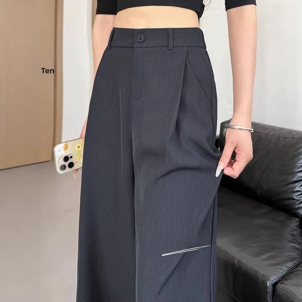 Gray Suit Pants Women's Summer Thin New High-End Drapey Straight Casual Narrow Wide Leg Pants Elastic Waist Polyester Fiber
Gray Suit Pants Women's Summer Thin New High-End Drapey Straight Casual Narrow Wide Leg Pants Elastic Waist Polyester Fiber