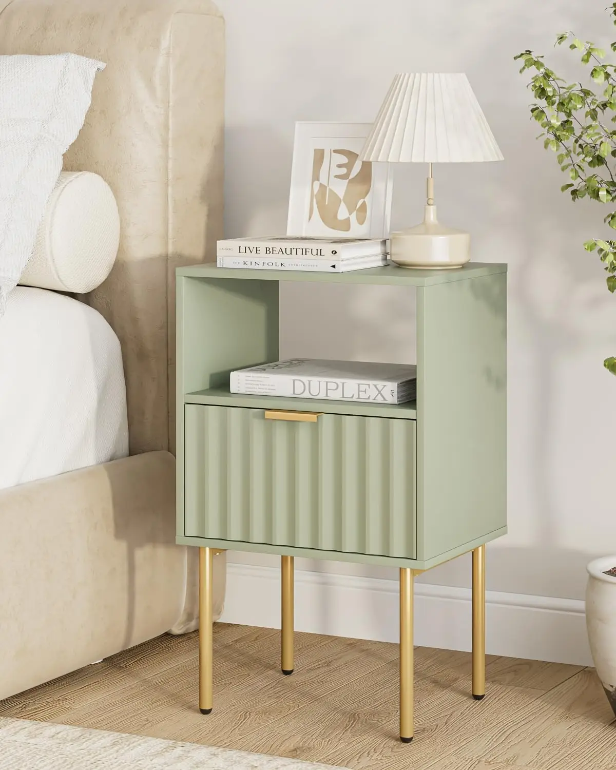 Modern Bedside Table with Gold Frame Drawer Shelf Bedroom Living Room Customized
Modern Bedside Table with Gold Frame Drawer Shelf Bedroom Living Room Customized