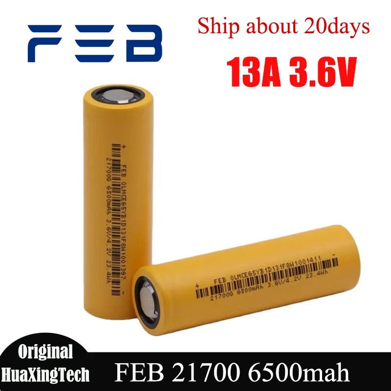 New High Capacity FEB 21700 Battery INR21700 6500mah 3.6V 13A Discharge Rechargeable lithium Batteries Flat Top Cell
New High Capacity FEB 21700 Battery INR21700 6500mah 3.6V 13A Discharge Rechargeable lithium Batteries Flat Top Cell