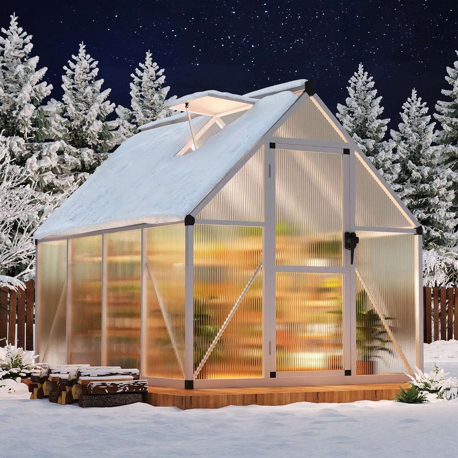6x7 FT Greenhouse for Outdoors, Lockable Door and Ajustable Roof Vent, Polycarbonate Greenhouse with Windproof, Customized
6x7 FT Greenhouse for Outdoors, Lockable Door and Ajustable Roof Vent, Polycarbonate Greenhouse with Windproof, Customized