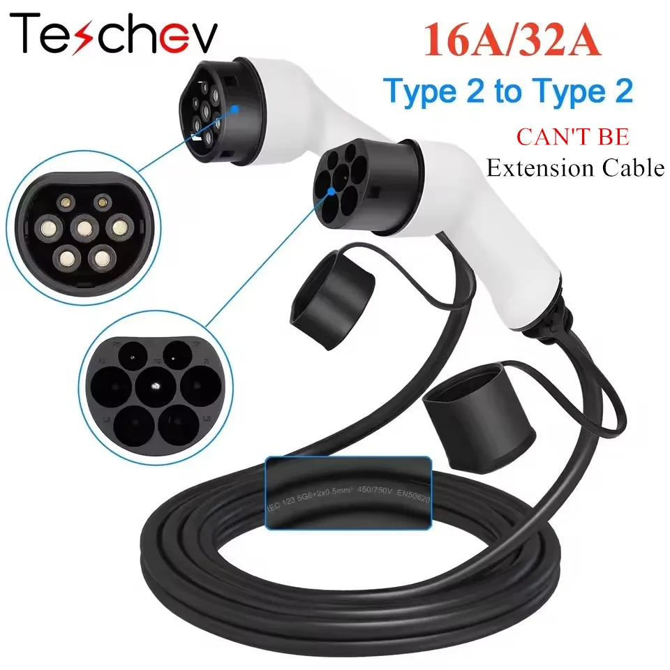 Teschev EV Charging Cable IEC62196 Type2 to Type2 Female to Male Plug 1 Phase 3 Phase 16A 11kW 3M Cable Electric Vehicle Cord
Teschev EV Charging Cable IEC62196 Type2 to Type2 Female to Male Plug 1 Phase 3 Phase 16A 11kW 3M Cable Electric Vehicle Cord