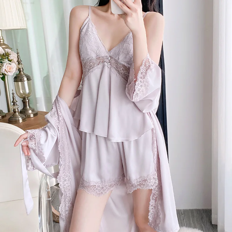 3PCS Pajamas Suit Summer Kimono Bathrobe Pyjamas Set Women Silky Satin Nightwear Cami&Shorts&Robe Lingerie Sleepwear Homewear
3PCS Pajamas Suit Summer Kimono Bathrobe Pyjamas Set Women Silky Satin Nightwear Cami&Shorts&Robe Lingerie Sleepwear Homewear