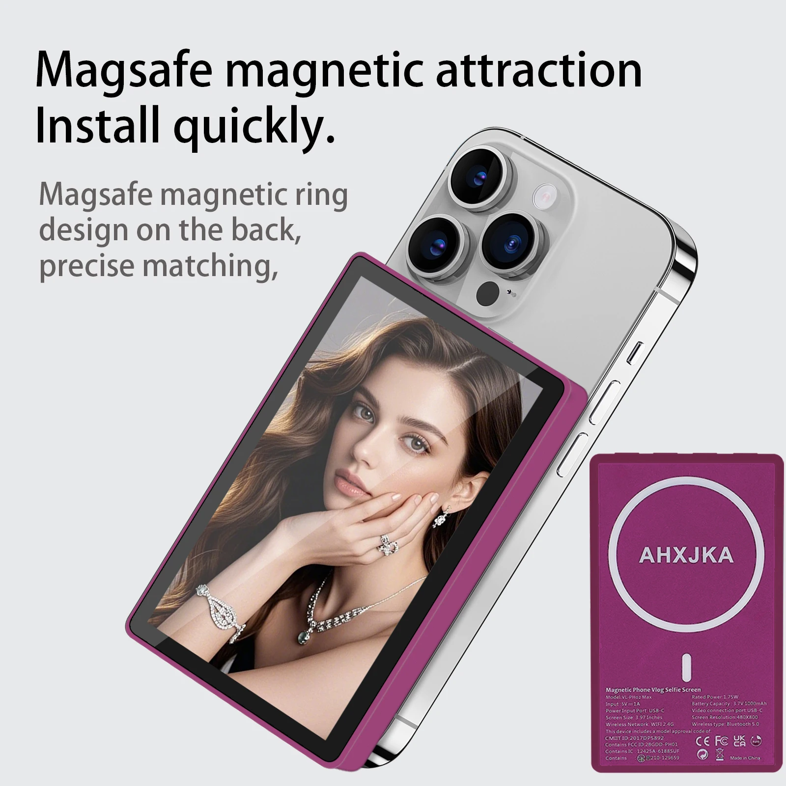 AHXJKA Magnetic Vlog Selfie Monitor Screen for iPhone13 14 15 16 pro Smartphone Rear Camera Wireless magnetic Selfie Android
AHXJKA Magnetic Vlog Selfie Monitor Screen for iPhone13 14 15 16 pro Smartphone Rear Camera Wireless magnetic Selfie Android