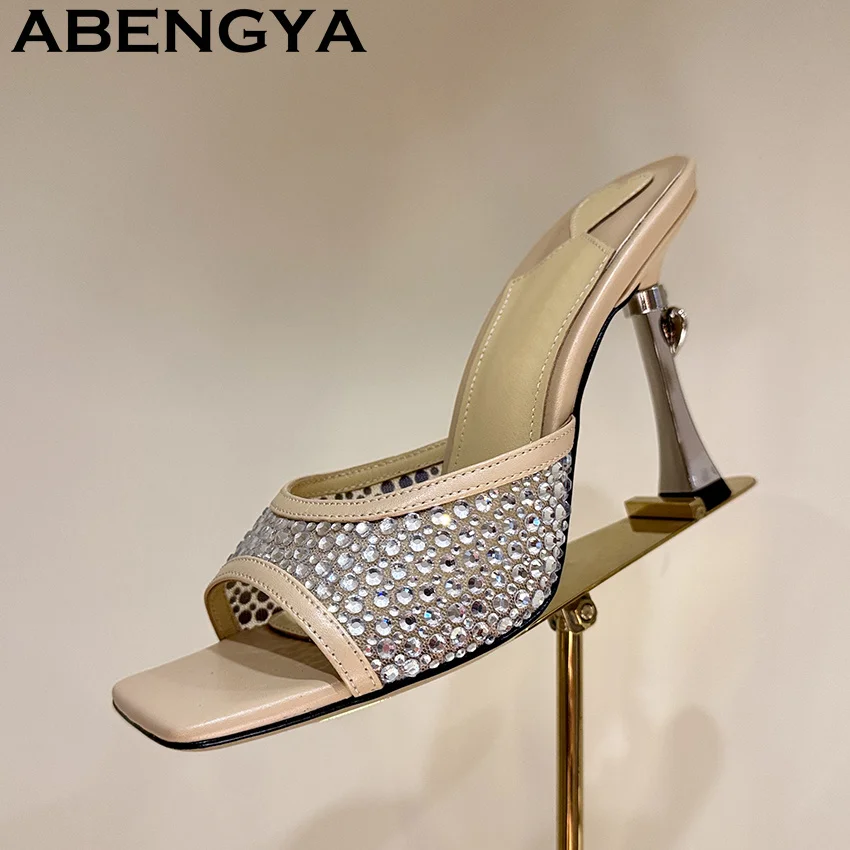 Mesh Mesh Inlaid Crystal High Heel Slippers Women Square Open Toe Rhinestone Mules Slippers Summer Sexy Luxury Dress Party Shoes
Mesh Mesh Inlaid Crystal High Heel Slippers Women Square Open Toe Rhinestone Mules Slippers Summer Sexy Luxury Dress Party Shoes