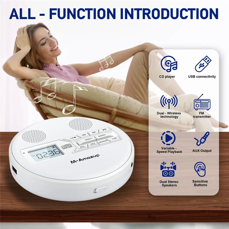 B37B-Multifunctional Discman CD Player With Bluetooth, FM, Headphones, Repeater, Learning Machine, USB Stereo Speaker
B37B-Multifunctional Discman CD Player With Bluetooth, FM, Headphones, Repeater, Learning Machine, USB Stereo Speaker