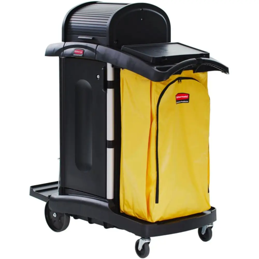Commercial High Security Housekeng Janitorial Cart with Wheels, Yellow Vinyl Bag, Locking Hood and Cabior Commerciality/Hotel/St
Commercial High Security Housekeng Janitorial Cart with Wheels, Yellow Vinyl Bag, Locking Hood and Cabior Commerciality/Hotel/St
