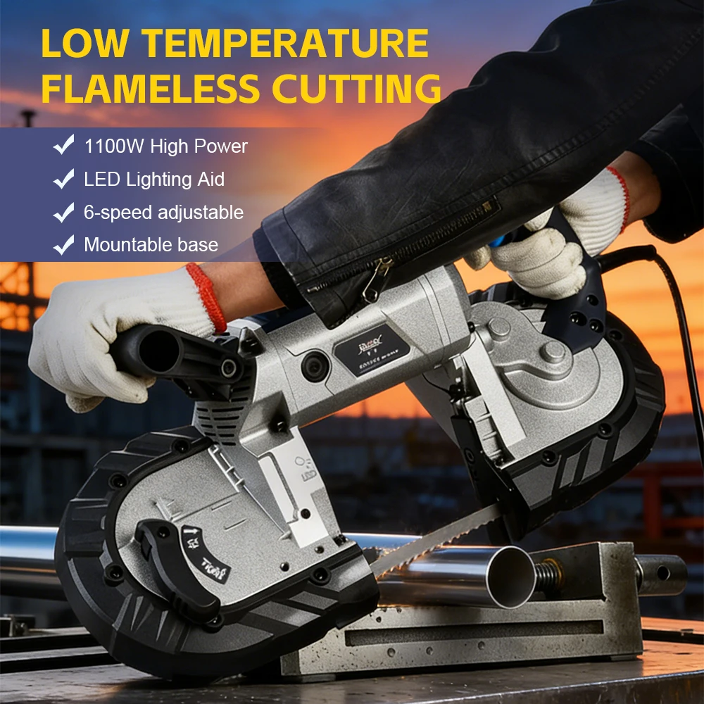 1100W Portable Band Saw Machine 0-45° Angle Cutting Machine Band Saw with LED Light for Metal Wood Stainless Steel
1100W Portable Band Saw Machine 0-45° Angle Cutting Machine Band Saw with LED Light for Metal Wood Stainless Steel