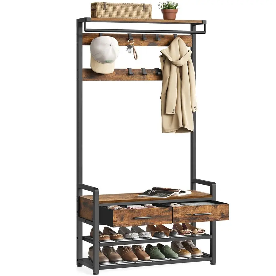 Hall Tree with Bench and Shoe Storage, Entryway Coat Rack with Shoe Bench, 2 Fabric Drawers, 10 Hooks, 11.8 x 31.7 x 71.5 Inche
Hall Tree with Bench and Shoe Storage, Entryway Coat Rack with Shoe Bench, 2 Fabric Drawers, 10 Hooks, 11.8 x 31.7 x 71.5 Inche