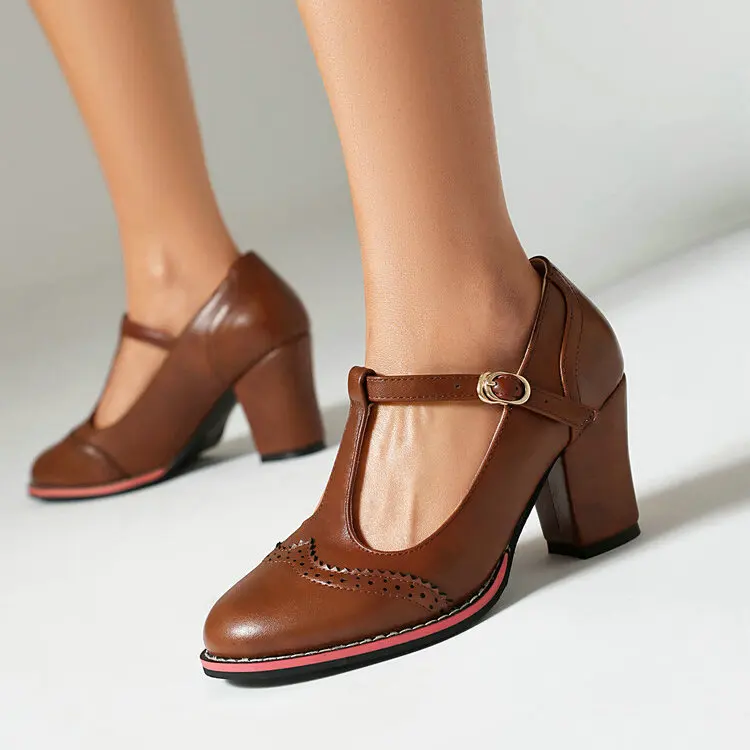 Women Retro Mary Jane Shoes Brogue Chunky Block Heel Pumps T-Strap Buckle Vintage Style Party Office Dress Shoes Plus Size
Women Retro Mary Jane Shoes Brogue Chunky Block Heel Pumps T-Strap Buckle Vintage Style Party Office Dress Shoes Plus Size