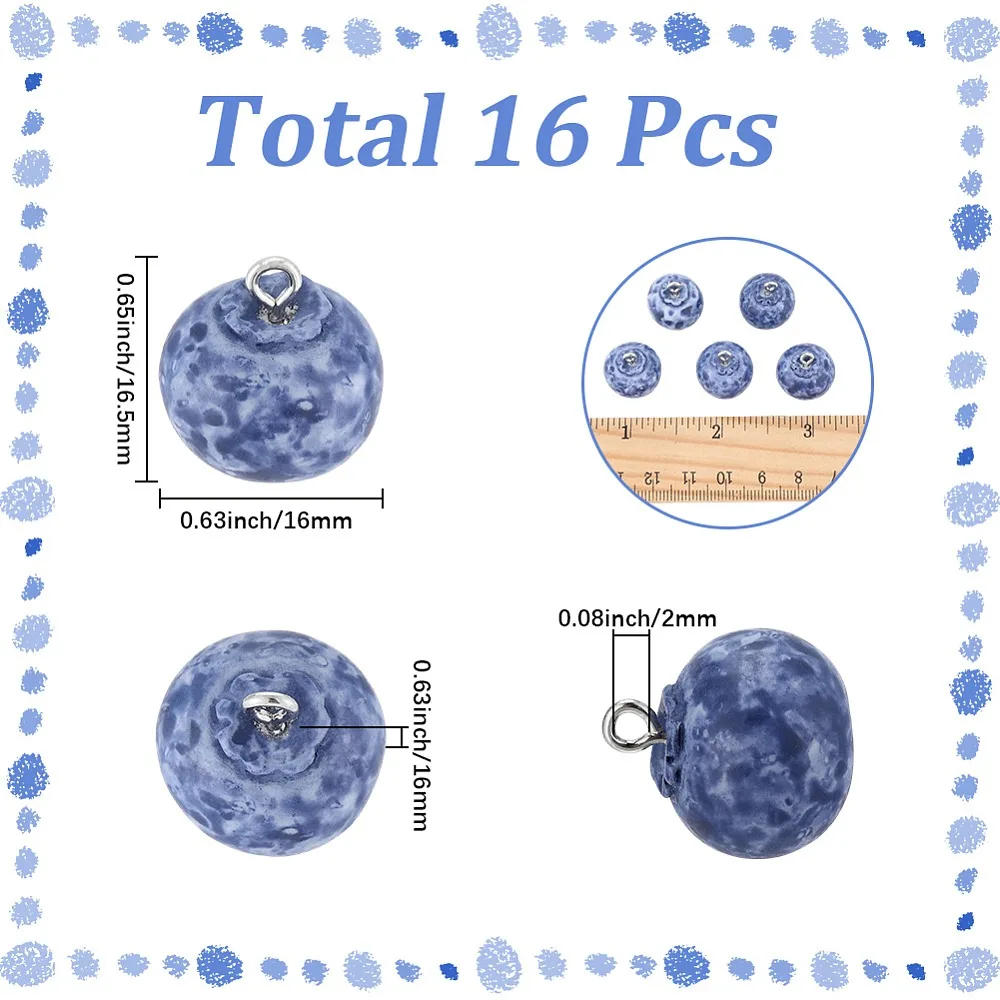 16Pcs Resin Pendants Blueberry with Platinum Plated Iron Loops Marine Blue 16.5x16x16mm Hole: 2mm
16Pcs Resin Pendants Blueberry with Platinum Plated Iron Loops Marine Blue 16.5x16x16mm Hole: 2mm
