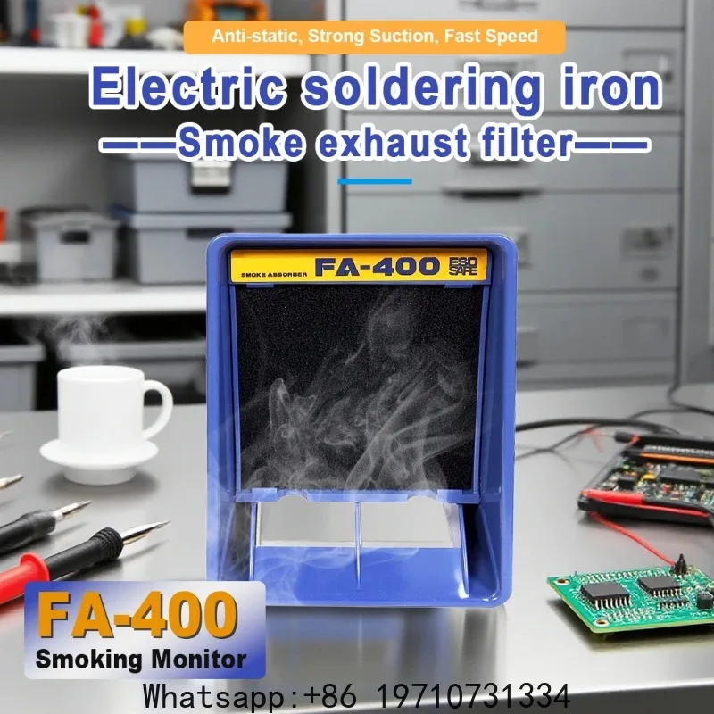 FA-400 Exhaust Fan Fume Extractor Soldering Iron Fume Filter Electronic Repair Smoke Extraction Equipment with Activated Carbon
FA-400 Exhaust Fan Fume Extractor Soldering Iron Fume Filter Electronic Repair Smoke Extraction Equipment with Activated Carbon