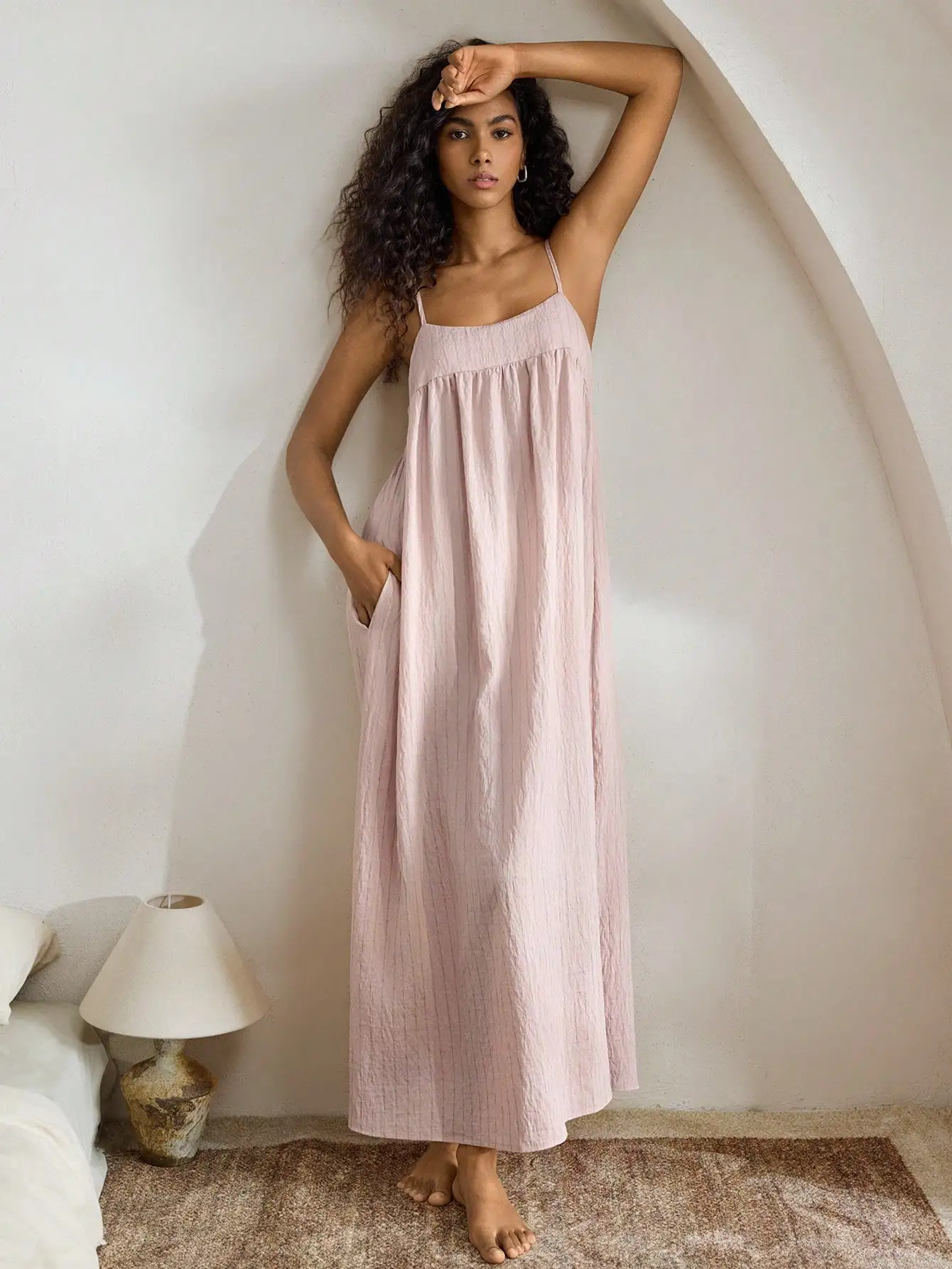 Women's Soft Linen Striped Camisole Nightgown Loungewear Dress
Women's Soft Linen Striped Camisole Nightgown Loungewear Dress