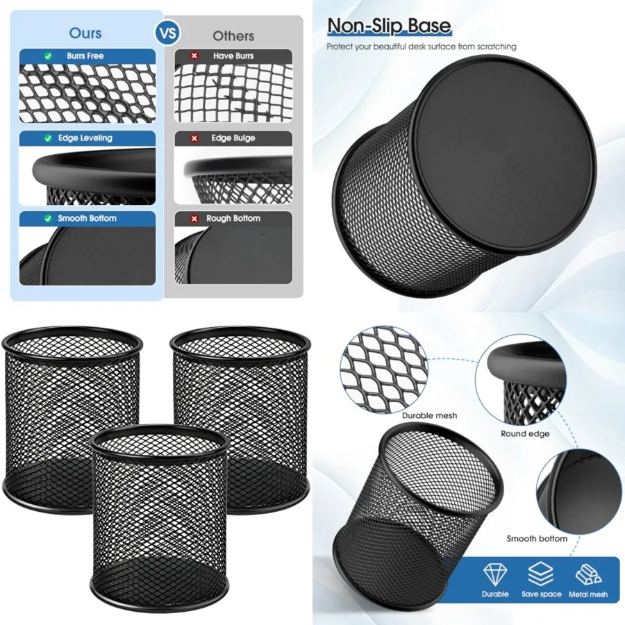 Pen Holder, 3 Pack Pencil Holder for Desk, Premium Mesh Metal Desk Organizer with Non-Slip EVA Pad, Desk Accessories and Worksp
Pen Holder, 3 Pack Pencil Holder for Desk, Premium Mesh Metal Desk Organizer with Non-Slip EVA Pad, Desk Accessories and Worksp