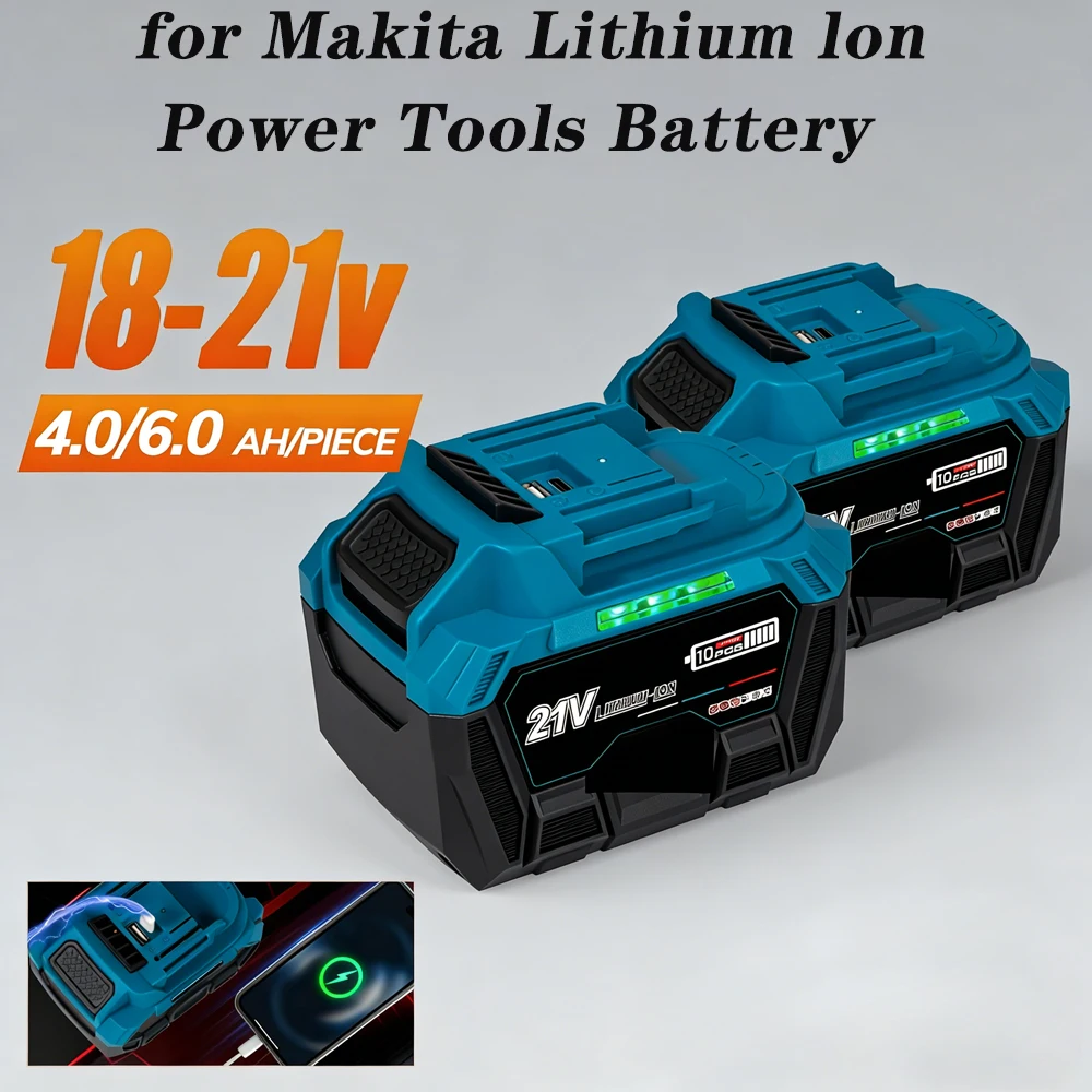 For Makita 18V 21V 4.0AH 6.0AH Rechargeable Battery,Type-c Charging Port Replacement LXT BL1850 BL1840 For 18V Power Tools
For Makita 18V 21V 4.0AH 6.0AH Rechargeable Battery,Type-c Charging Port Replacement LXT BL1850 BL1840 For 18V Power Tools