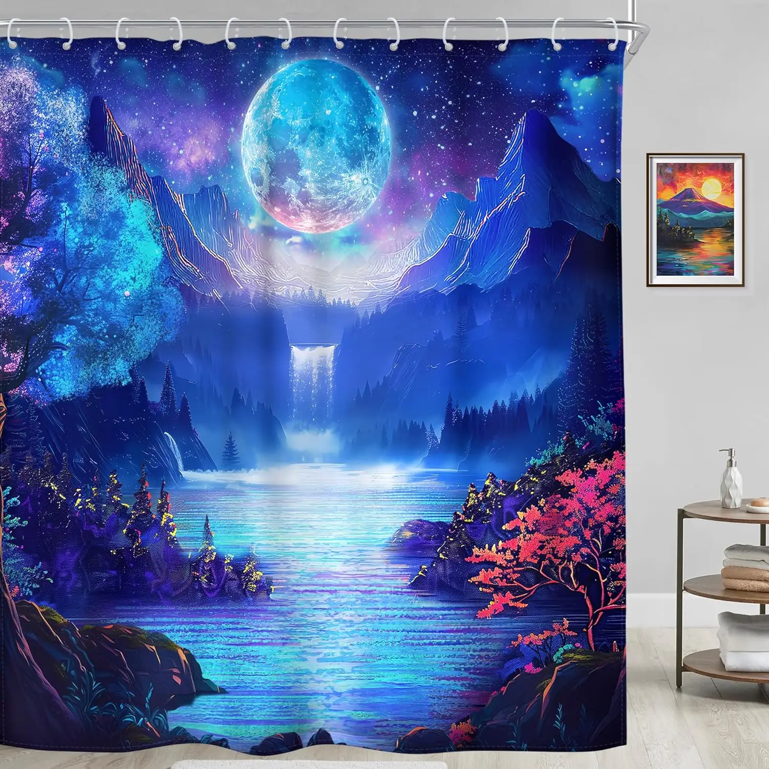 Fantasy Moon Lake Shower Curtain With Waterfall Mountains And Stars Cosmic Art Design Water Resistant Fabric Dreamy Bathroom
Fantasy Moon Lake Shower Curtain With Waterfall Mountains And Stars Cosmic Art Design Water Resistant Fabric Dreamy Bathroom
