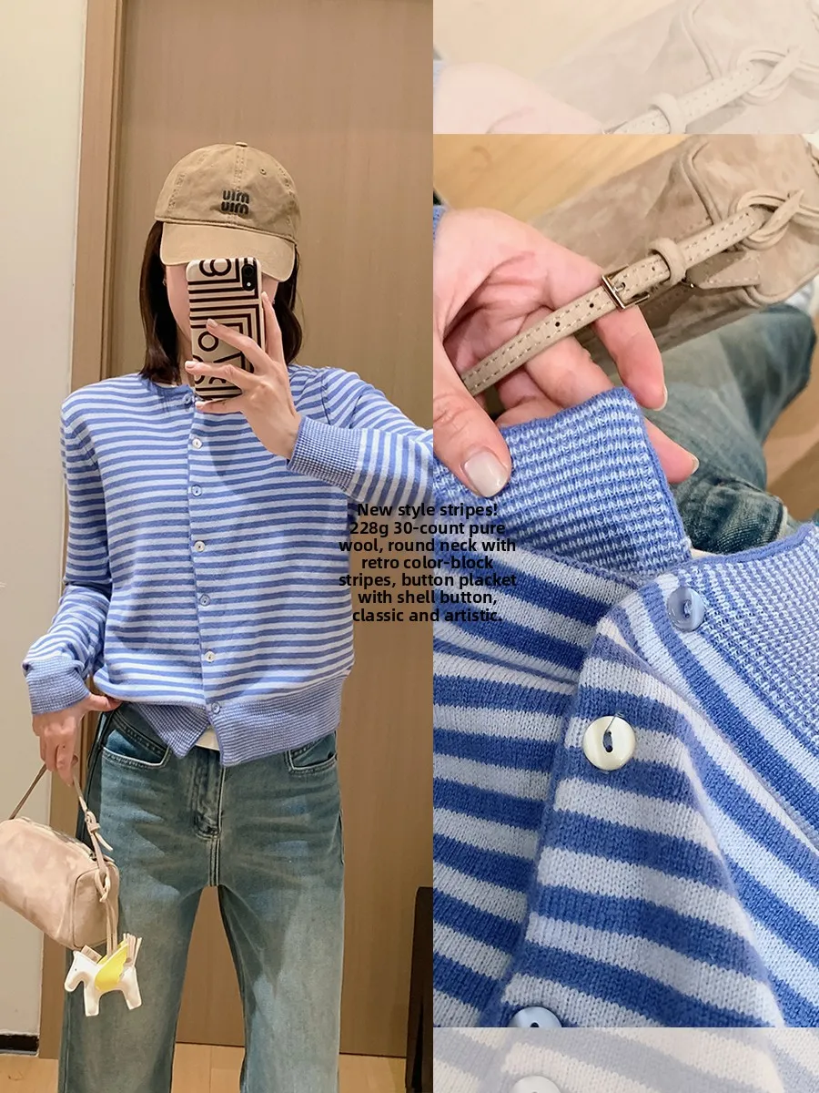 New Sle Striped Knitted Cardigan Full Wool Retro Color Blo round Ne ell Button Women's Loose Fit Long Sve Woolen S...
New Sle Striped Knitted Cardigan Full Wool Retro Color Blo round Ne ell Button Women's Loose Fit Long Sve Woolen S...