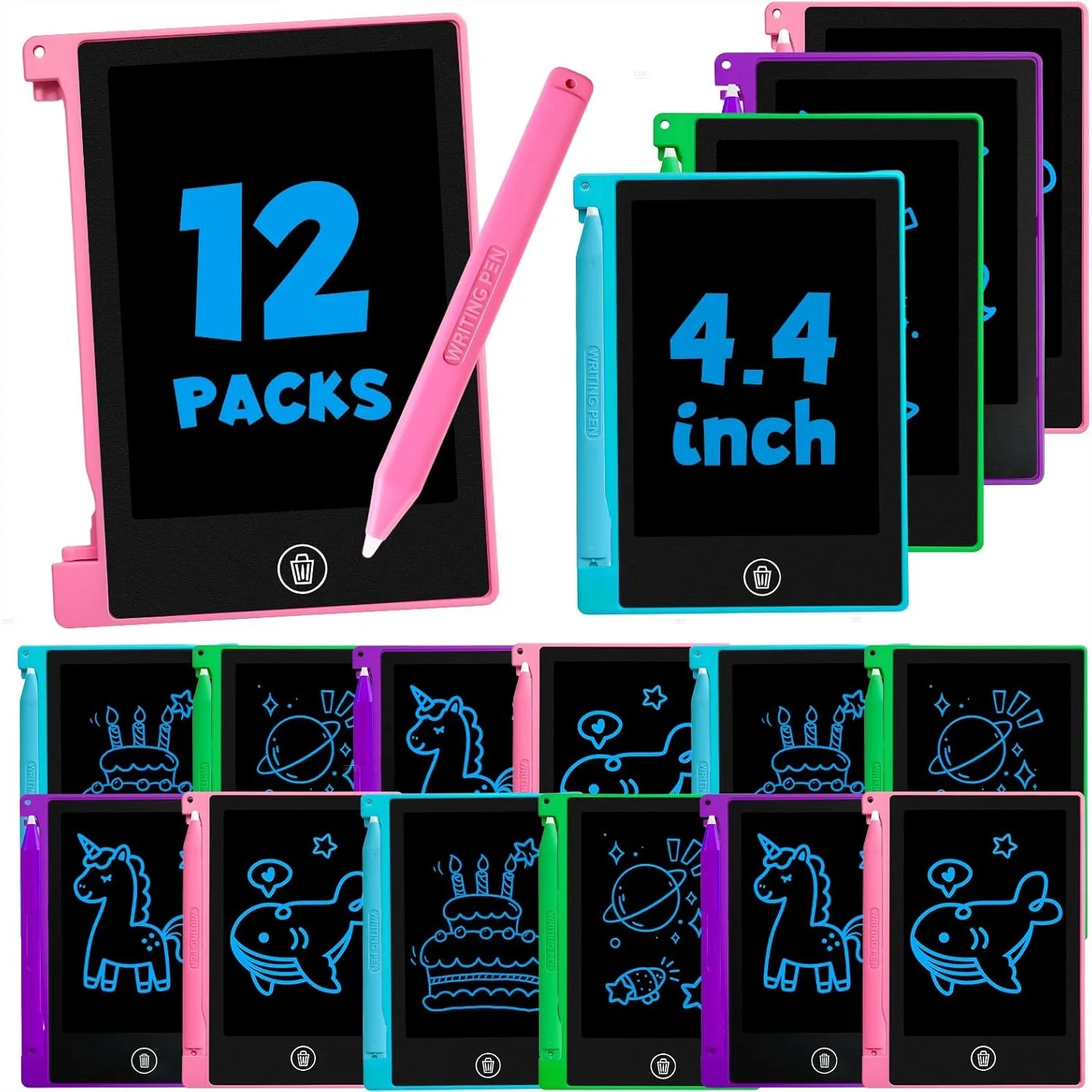 12 Pack 4.4 Inch Mini LCD Writing Tablet for Kids, Erasable Doodle Board for School or Party Favors Gift Age 3+
12 Pack 4.4 Inch Mini LCD Writing Tablet for Kids, Erasable Doodle Board for School or Party Favors Gift Age 3+