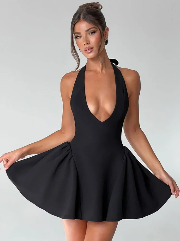 LANGMAO Deep V Neck Backless Sexy Mini Dress For Women Elegant Halter Sleeveless High Waist A-line Pleated Club Party Dress
LANGMAO Deep V Neck Backless Sexy Mini Dress For Women Elegant Halter Sleeveless High Waist A-line Pleated Club Party Dress