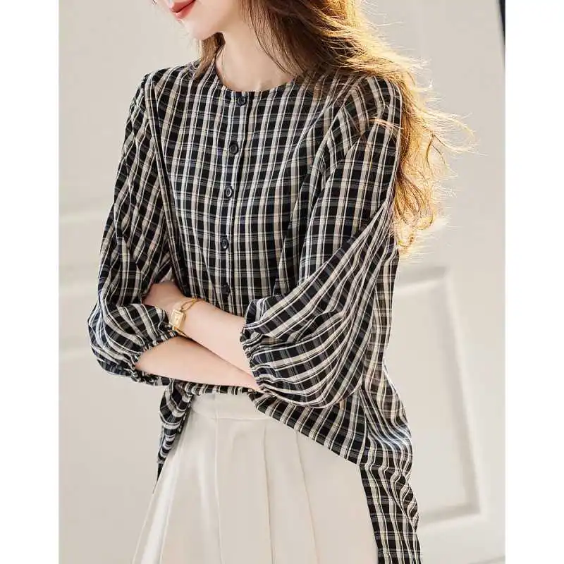 Elegant Women's Blouse Shirt Spring New Plaid Shirt Five Quarter Sleeve Tops Camisas De Manga Larga Koszule I Bluzki
Elegant Women's Blouse Shirt Spring New Plaid Shirt Five Quarter Sleeve Tops Camisas De Manga Larga Koszule I Bluzki