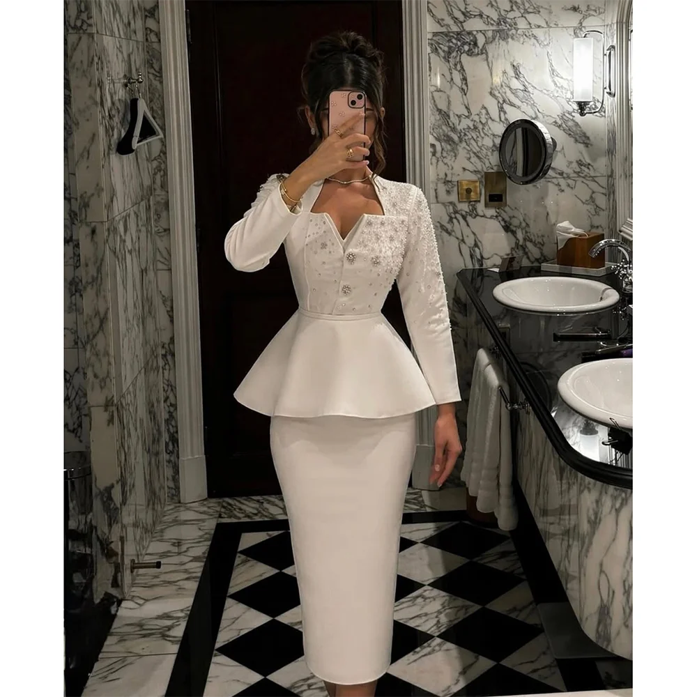 Elegant Midi Evening Dress Customized V-Neck Long Sleeves Beading Crystal Straight Evening Gowns Tea Length Formal Party Dresses
Elegant Midi Evening Dress Customized V-Neck Long Sleeves Beading Crystal Straight Evening Gowns Tea Length Formal Party Dresses