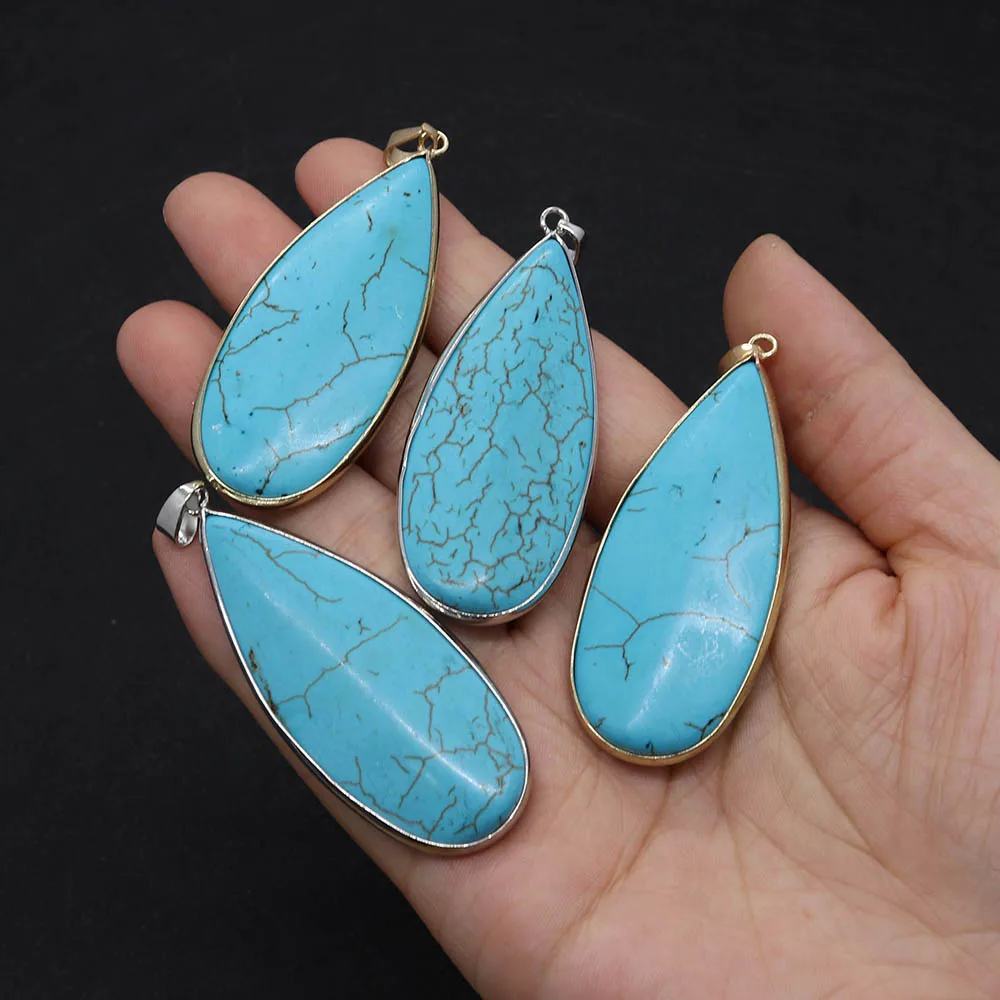 Fashion Natural Blue Turquoise Polished Teardrop-shaped Electroplated Edge Single-Hole Melon Seed Clasp Pendant DIY Jewelry
Fashion Natural Blue Turquoise Polished Teardrop-shaped Electroplated Edge Single-Hole Melon Seed Clasp Pendant DIY Jewelry