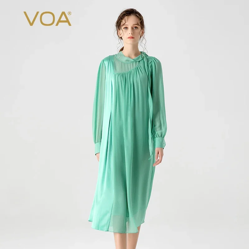 VOA Double Layer Silk Georgette Half High Collar Shirt Long Sleeve Ribbon Decorative Stitching Stretch Satin Silk Dress AE1903
VOA Double Layer Silk Georgette Half High Collar Shirt Long Sleeve Ribbon Decorative Stitching Stretch Satin Silk Dress AE1903
