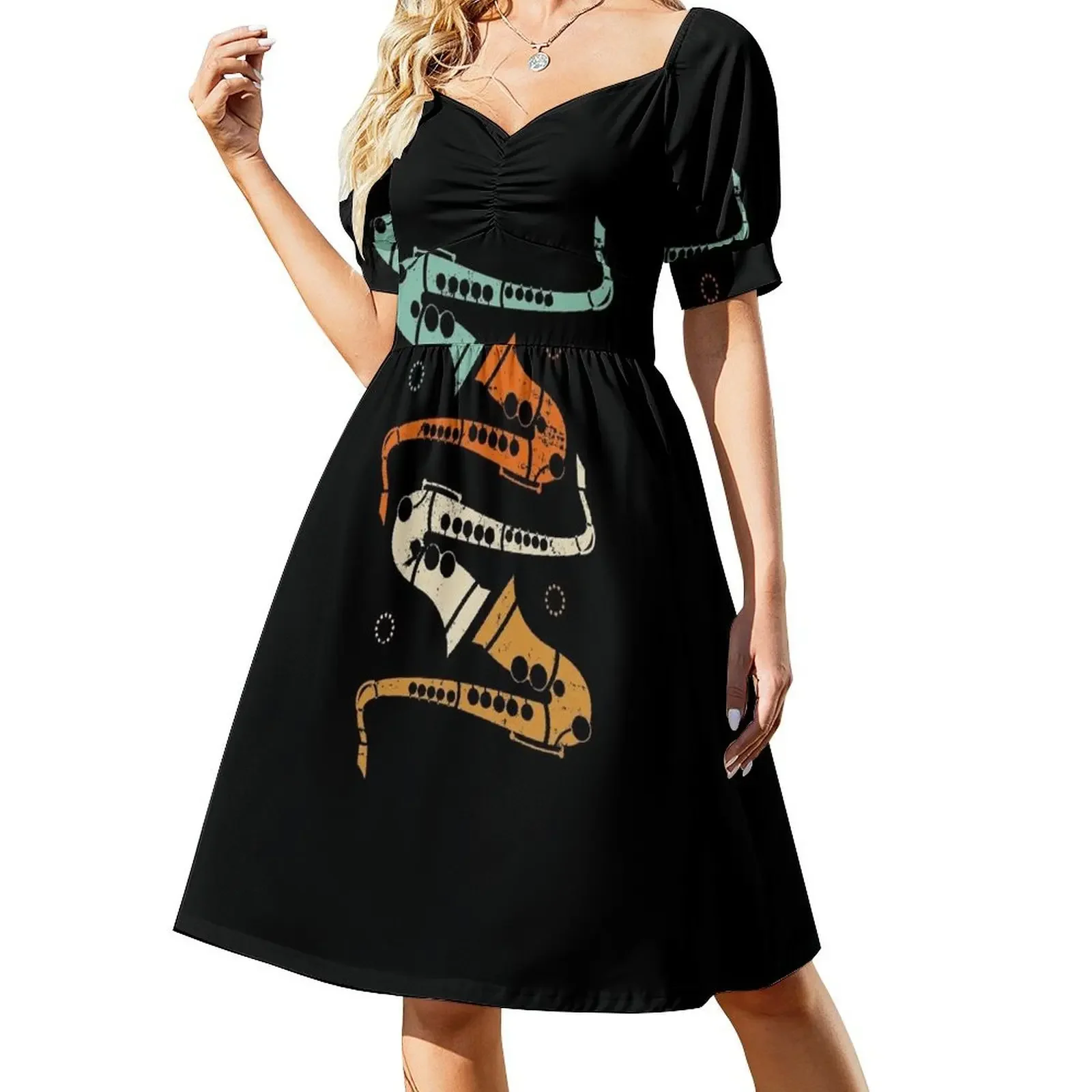 Retro saxophone Short-Sleeved Dress Long veiled dresses Women's evening dress fairy dress
Retro saxophone Short-Sleeved Dress Long veiled dresses Women's evening dress fairy dress
