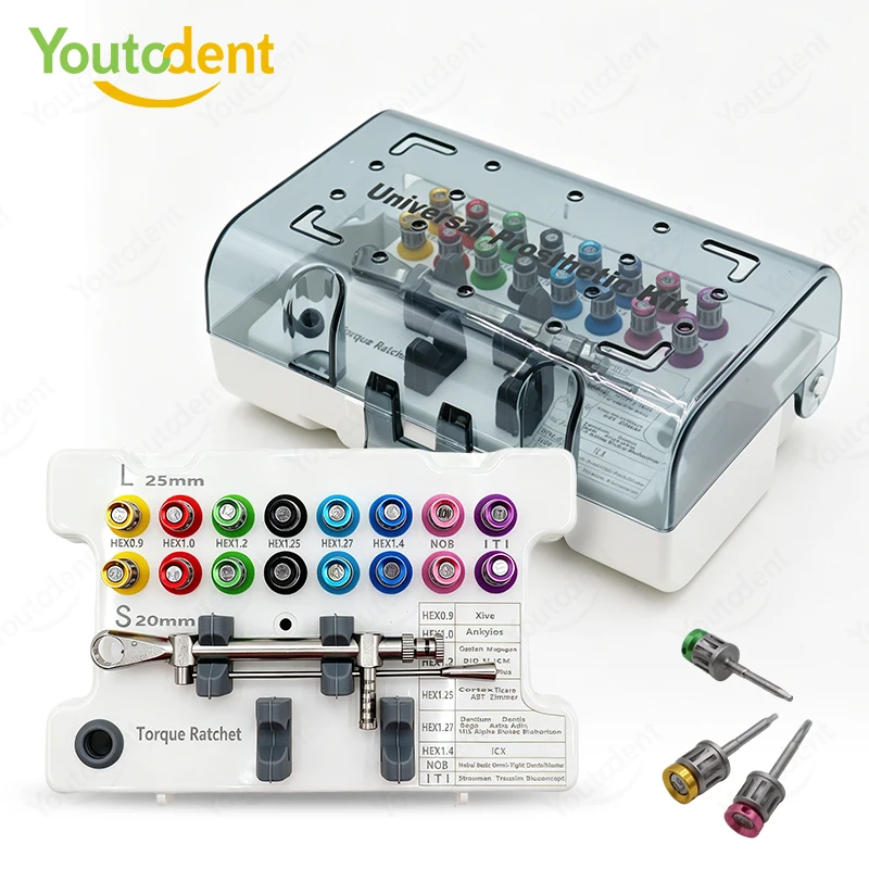 Dental Implant Torque Wrench Ratchet 10-70NCM High Quality Colorful Screwdriver Tools with Drivers & Wrench Kit
Dental Implant Torque Wrench Ratchet 10-70NCM High Quality Colorful Screwdriver Tools with Drivers & Wrench Kit
