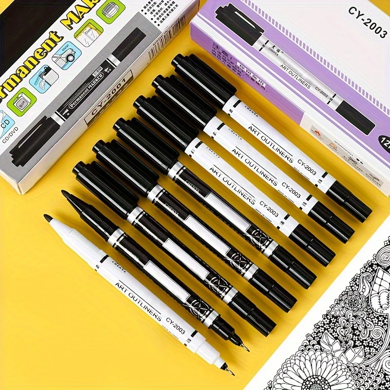 12Pcs, Double Tips Permanent Marker Set ,Highlighter&Outline For Art,Oil-based Marker Pen,Quick-Drying Black Ink
12Pcs, Double Tips Permanent Marker Set ,Highlighter&Outline For Art,Oil-based Marker Pen,Quick-Drying Black Ink