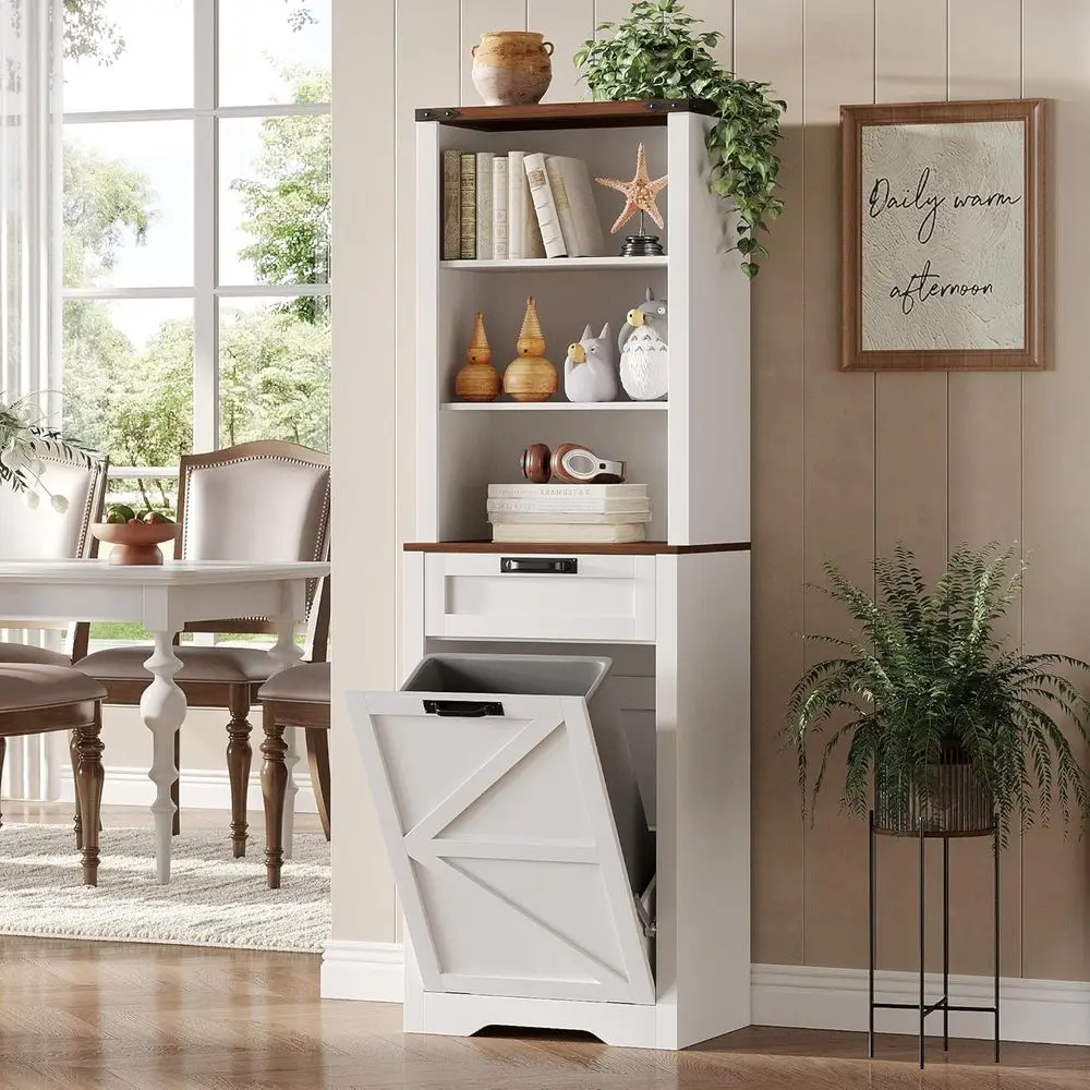 3-Tier Shelves & Drawer Trash Can Cabinet, 10 Gal Farmhouse Style, Storage for Kitchen, Bathroom, Laundry, White
3-Tier Shelves & Drawer Trash Can Cabinet, 10 Gal Farmhouse Style, Storage for Kitchen, Bathroom, Laundry, White