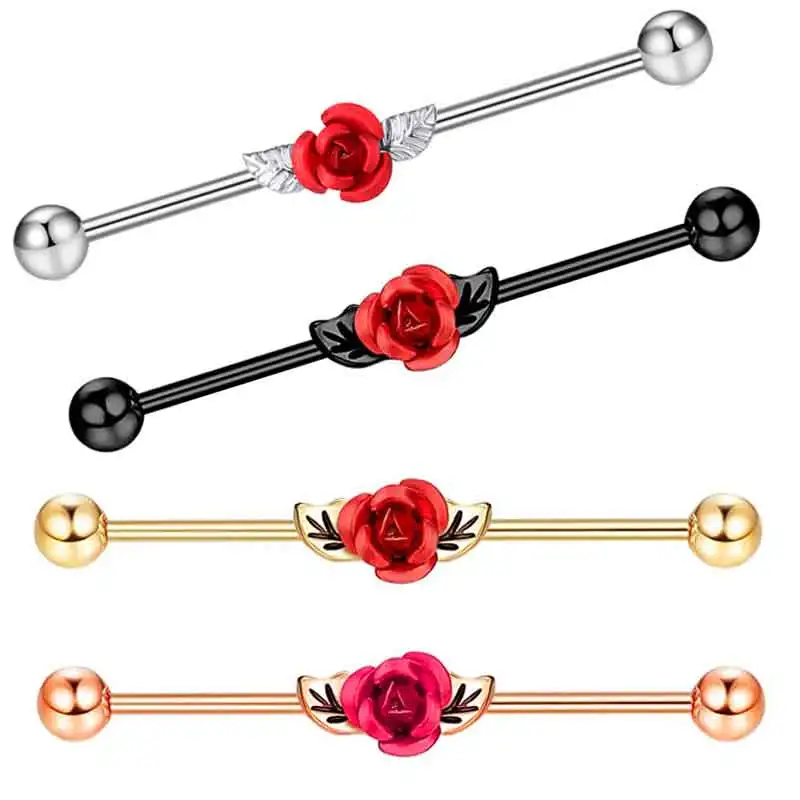 Wholesales 14g Rose Flowr Industrial Earrings Stainless Steel Silver Black Long 38mm Conch Helix Industrial Piercing Bar Body Be
Wholesales 14g Rose Flowr Industrial Earrings Stainless Steel Silver Black Long 38mm Conch Helix Industrial Piercing Bar Body Be