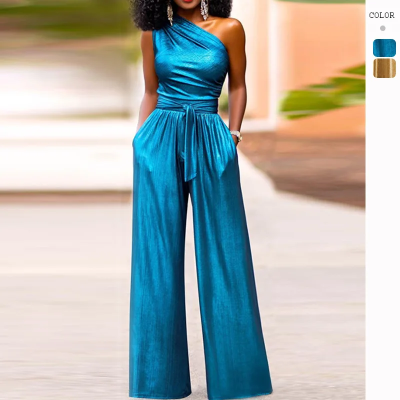 Jumpsuit Women 2023 Summer Fashion One Shoulder Sleeveless Oblique Neck Casual High Waist Pocket Design Wide Leg Daily Jumpsuit
Jumpsuit Women 2023 Summer Fashion One Shoulder Sleeveless Oblique Neck Casual High Waist Pocket Design Wide Leg Daily Jumpsuit