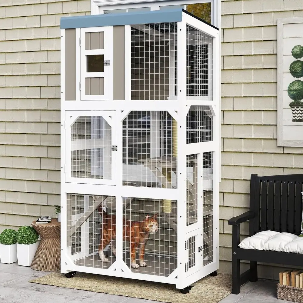 Уличный вольер для кошек с 5 платформами и капсулой, деревянный кошачий вольер с водонепроницаемой крышей из ткани Оксфорд и 4 колесами, серый
Уличный вольер для кошек с 5 платформами и капсулой, деревянный кошачий вольер с водонепроницаемой крышей из ткани Оксфорд и 4 колесами, серый