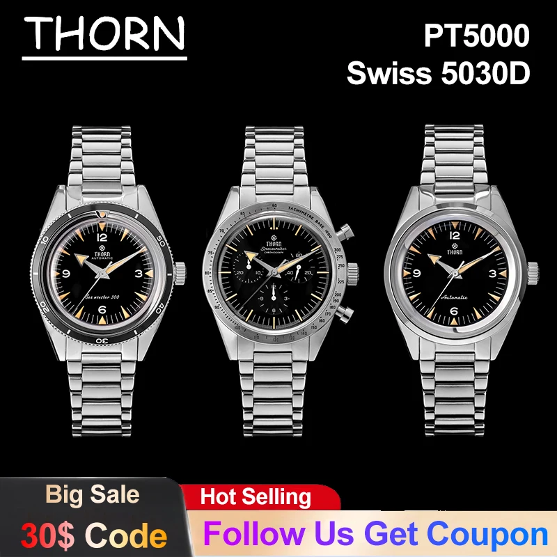 Thron T026 Men's Mechanical Watch Swiss Ronda 5030D/PT5000 Movement Vintage Watch Sapphire Luminous 316L Stainless Steel Watch
Thron T026 Men's Mechanical Watch Swiss Ronda 5030D/PT5000 Movement Vintage Watch Sapphire Luminous 316L Stainless Steel Watch