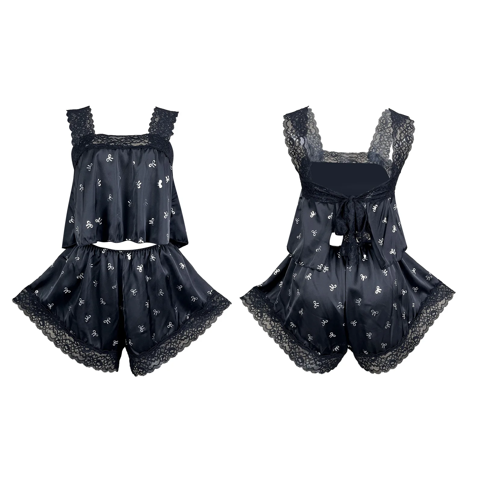 Sweet And Cool Hot Girl Style Satin Pajama Set With Silver-Embossed Bow Lace Camisole And Shorts Home Wear Casual Sets FHQO
Sweet And Cool Hot Girl Style Satin Pajama Set With Silver-Embossed Bow Lace Camisole And Shorts Home Wear Casual Sets FHQO