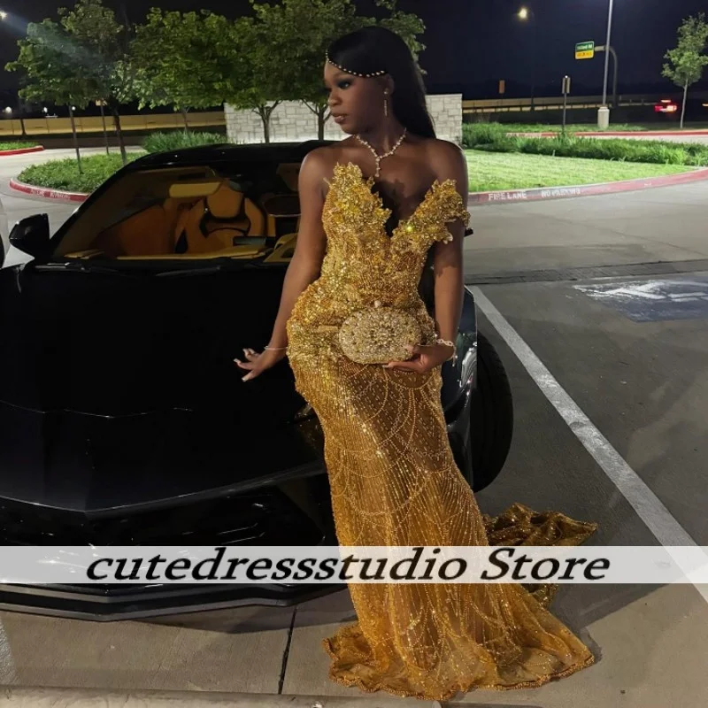 Golden Sequin Prom Dress For Black Girls African Exquisite Sequin Applique Luxury Mermaid Evening Dress Party Gowns Customized
Golden Sequin Prom Dress For Black Girls African Exquisite Sequin Applique Luxury Mermaid Evening Dress Party Gowns Customized