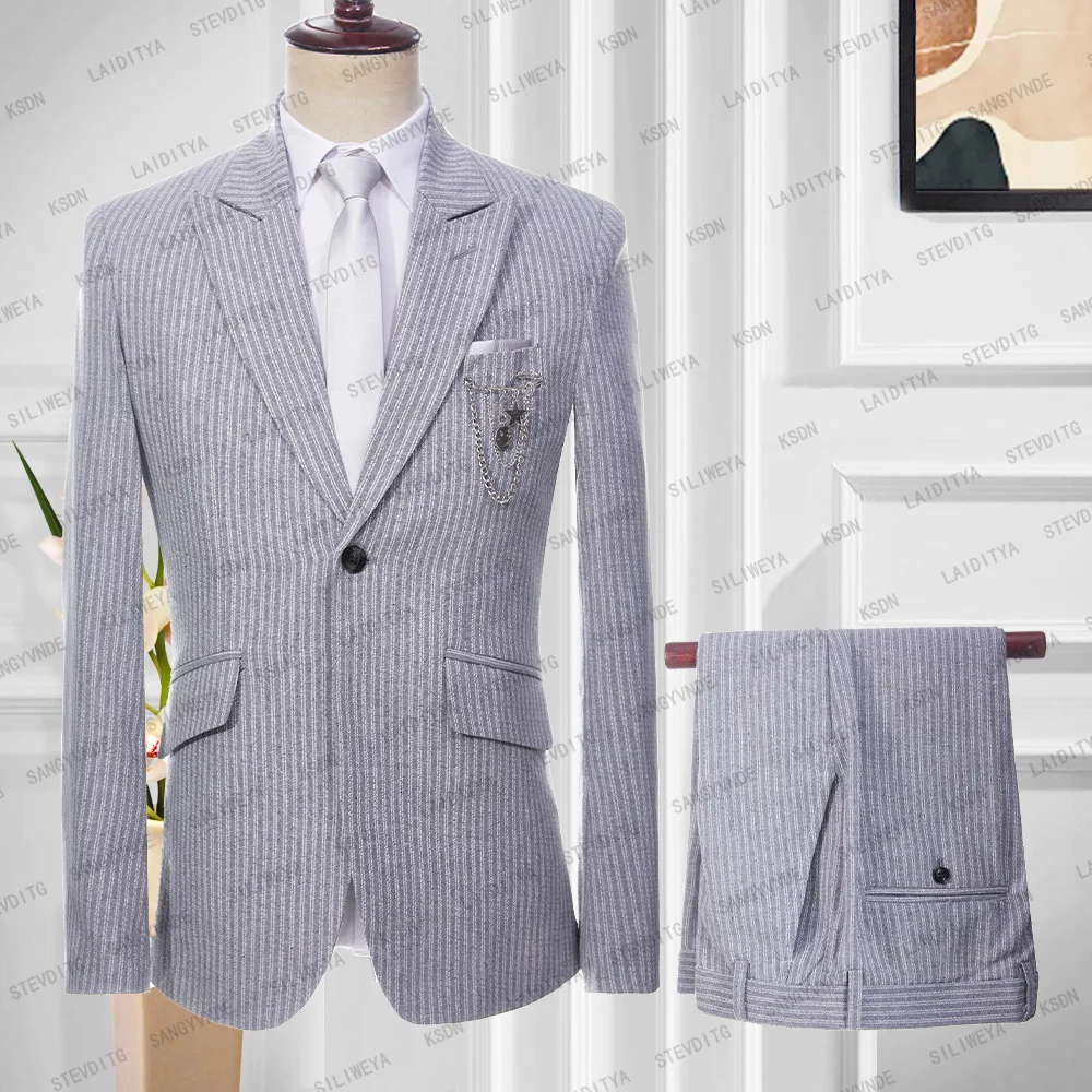 2023 Fashion New Men's Summer Casual Linen Suits Grey White Vertical Stripe Business Dress Wedding Groom 2 Pcs Set Jacket Pants
2023 Fashion New Men's Summer Casual Linen Suits Grey White Vertical Stripe Business Dress Wedding Groom 2 Pcs Set Jacket Pants