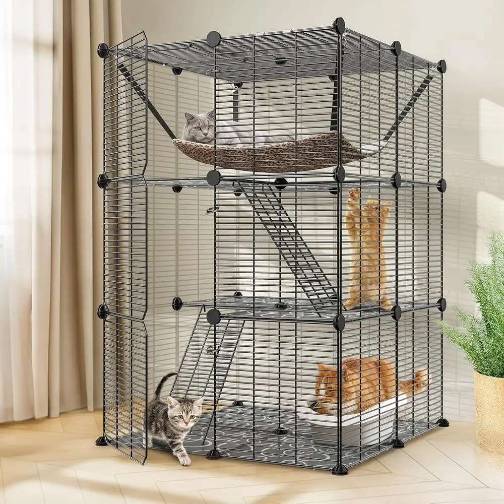 Indoor 3-Tier Cat Enclosure - Detachable Metal Wire Playpen for 1-2 Cats, Hamster, Chinchilla, or Rabbit
Indoor 3-Tier Cat Enclosure - Detachable Metal Wire Playpen for 1-2 Cats, Hamster, Chinchilla, or Rabbit