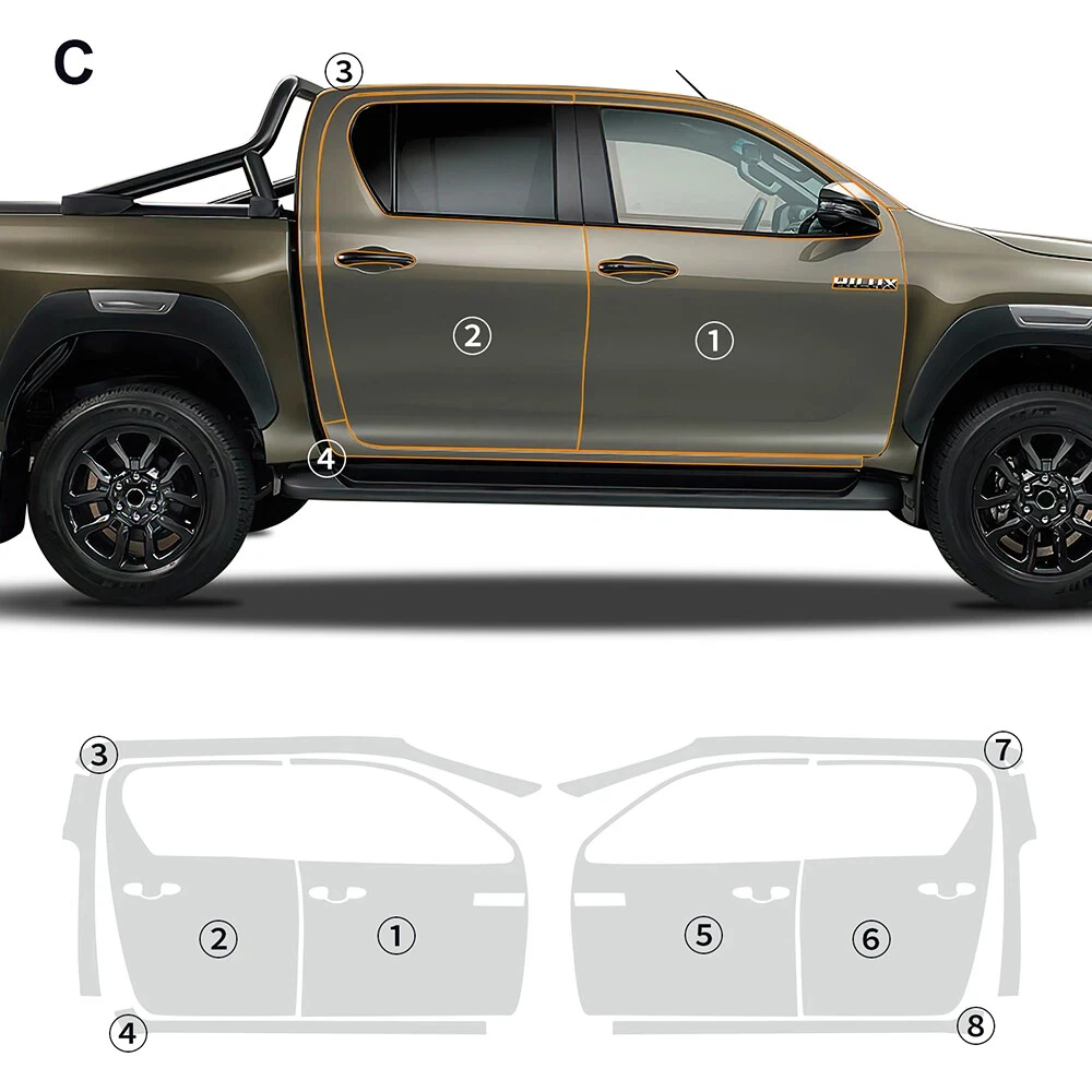 8.5Mil Pre-cut PPF For Toyota Hilux 2021-2023 TPU Bumper Door Clear Paint Protection Film Scratch-Resistant Exterior Accessories
8.5Mil Pre-cut PPF For Toyota Hilux 2021-2023 TPU Bumper Door Clear Paint Protection Film Scratch-Resistant Exterior Accessories