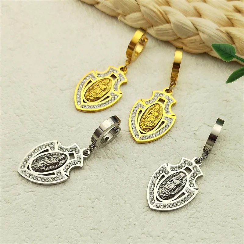 Virgin Mary Pendant Hooks Earrings for Women Men Stainless Steel Gold Silver Color Rhinestone Amulet Hoop Earrings Jewelry
Virgin Mary Pendant Hooks Earrings for Women Men Stainless Steel Gold Silver Color Rhinestone Amulet Hoop Earrings Jewelry